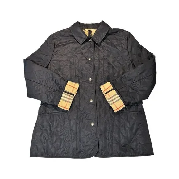 BURBERRY London Navy Blue Quilted Check Lined Jacket